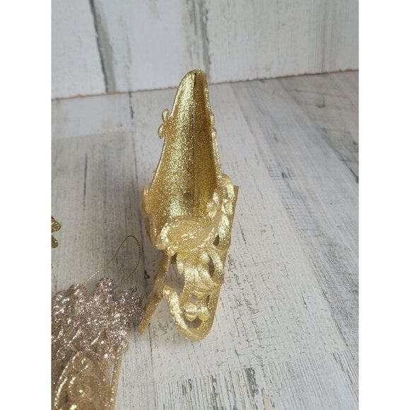 Glitter golden pinecone stocking sleigh ornament Xmas set - Picture 9 of 9